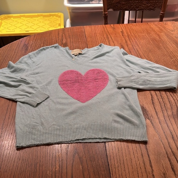 Wildfox White Label Light Material Teal Sweater With Pink Sequin Heart Size L - Picture 5 of 11